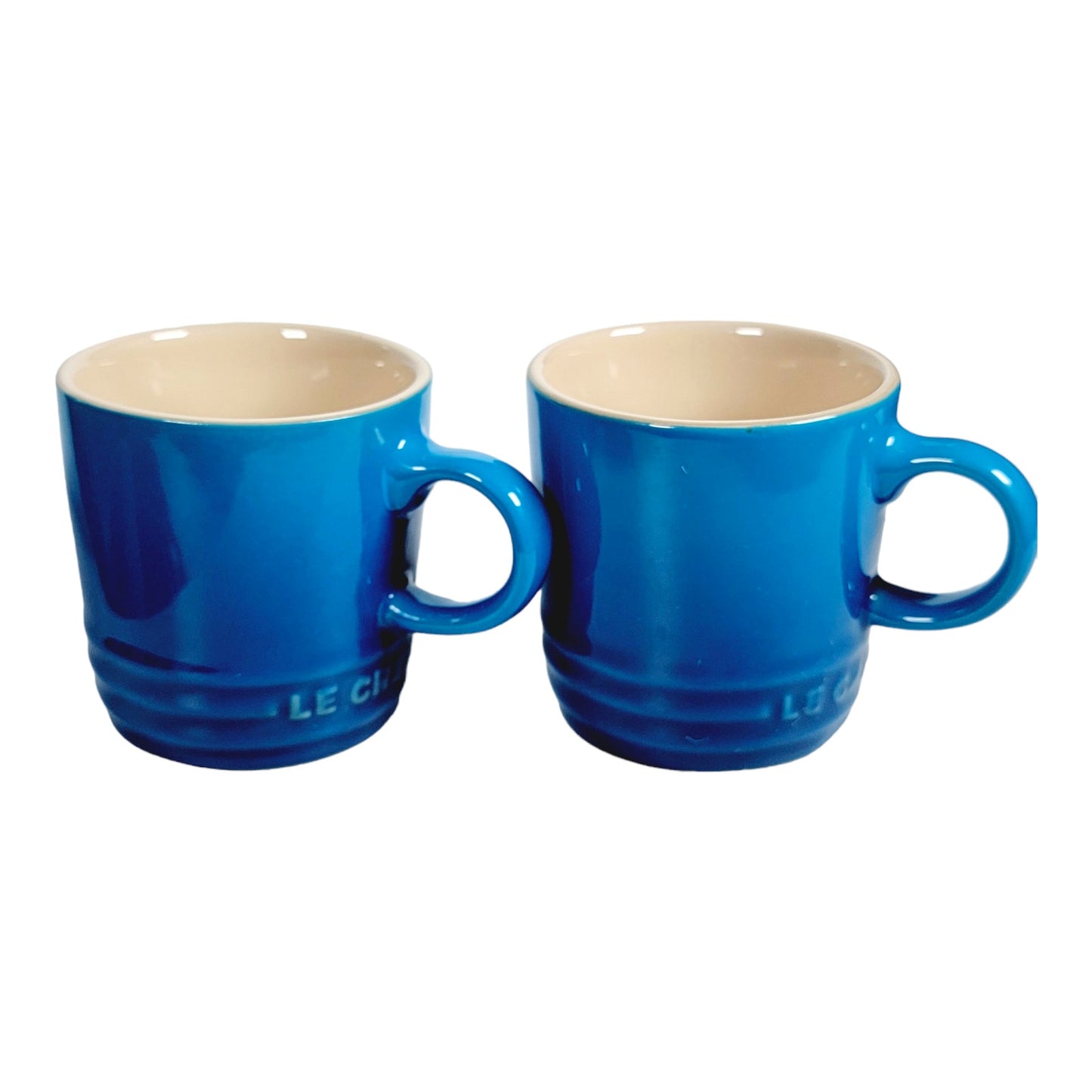 Le Creuset Marseille Blue Mini Espresso Mugs Stoneware Demitasse Set of 2 0.1L