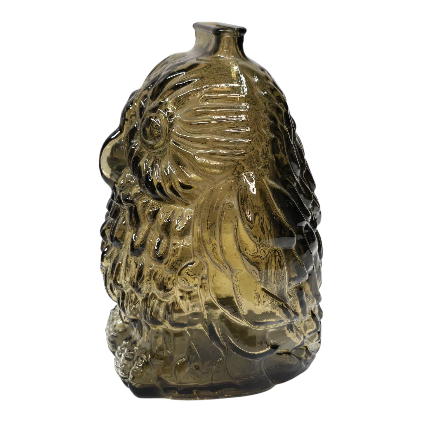 Vtg Anchor Hocking Wise Old Owl Smoke Glass Smoky Topaz Gray Brown Coin Bank MCM