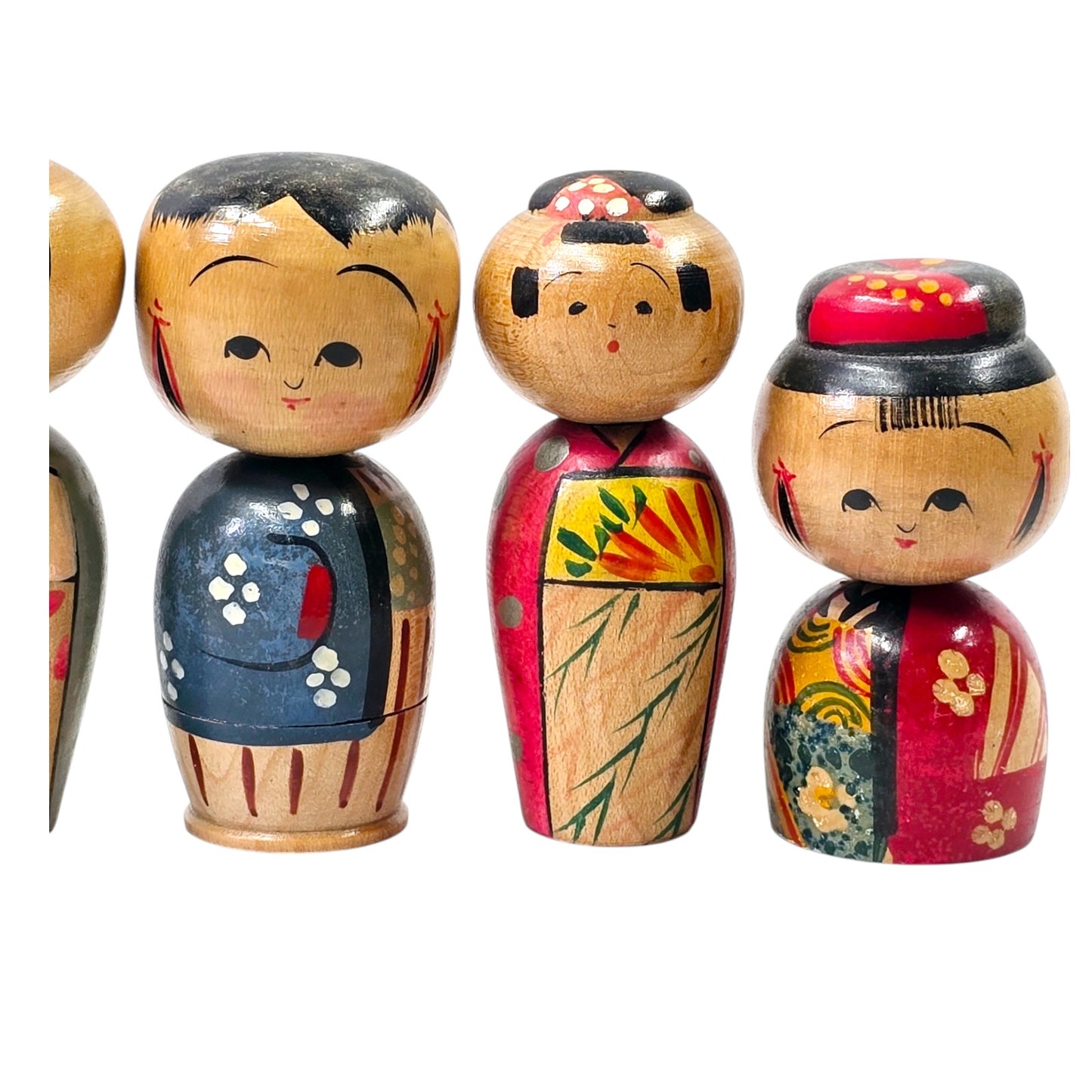 Lot of 7 Vintage Kokeshi Bobble Head Dolls