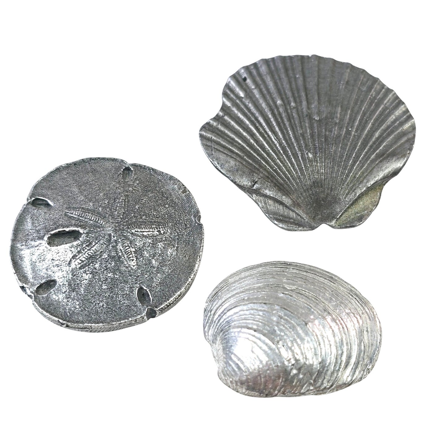 Set of 3 Pewter Metal Shells