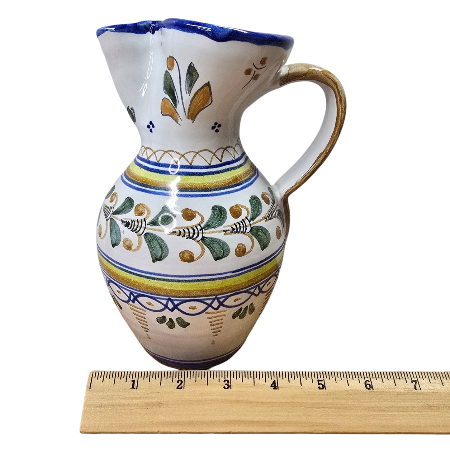 Talavera Water Pitcher Signed S Timoneda Handpainted Mediterranean Farmhouse 8"
