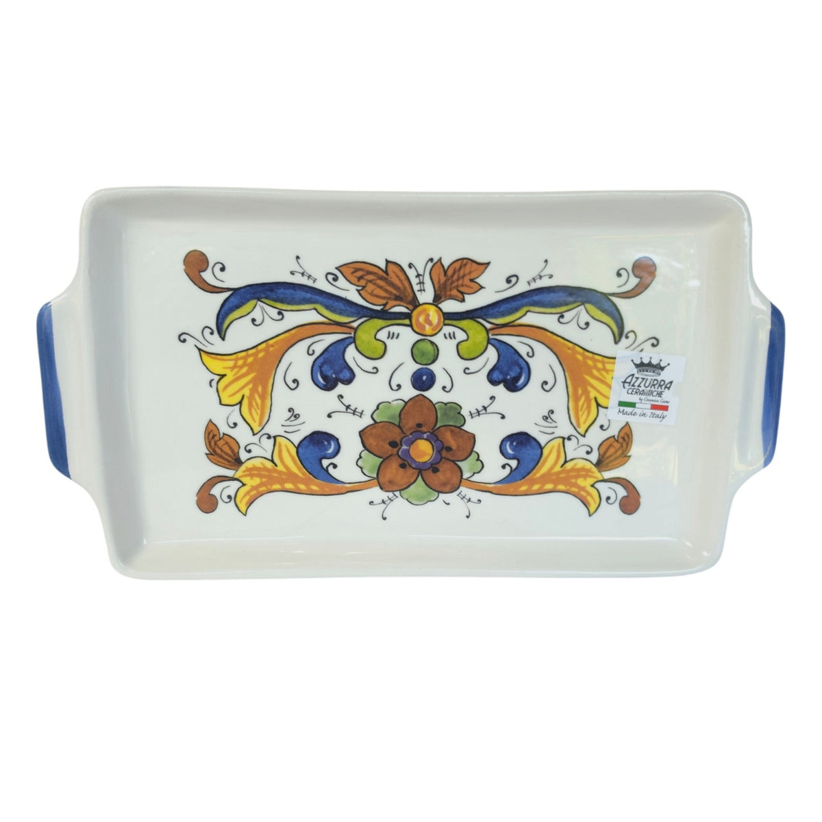Azzurra Ceramiche Italy Hand Painted Ceramic Serving Tray Floral Italian Pottery