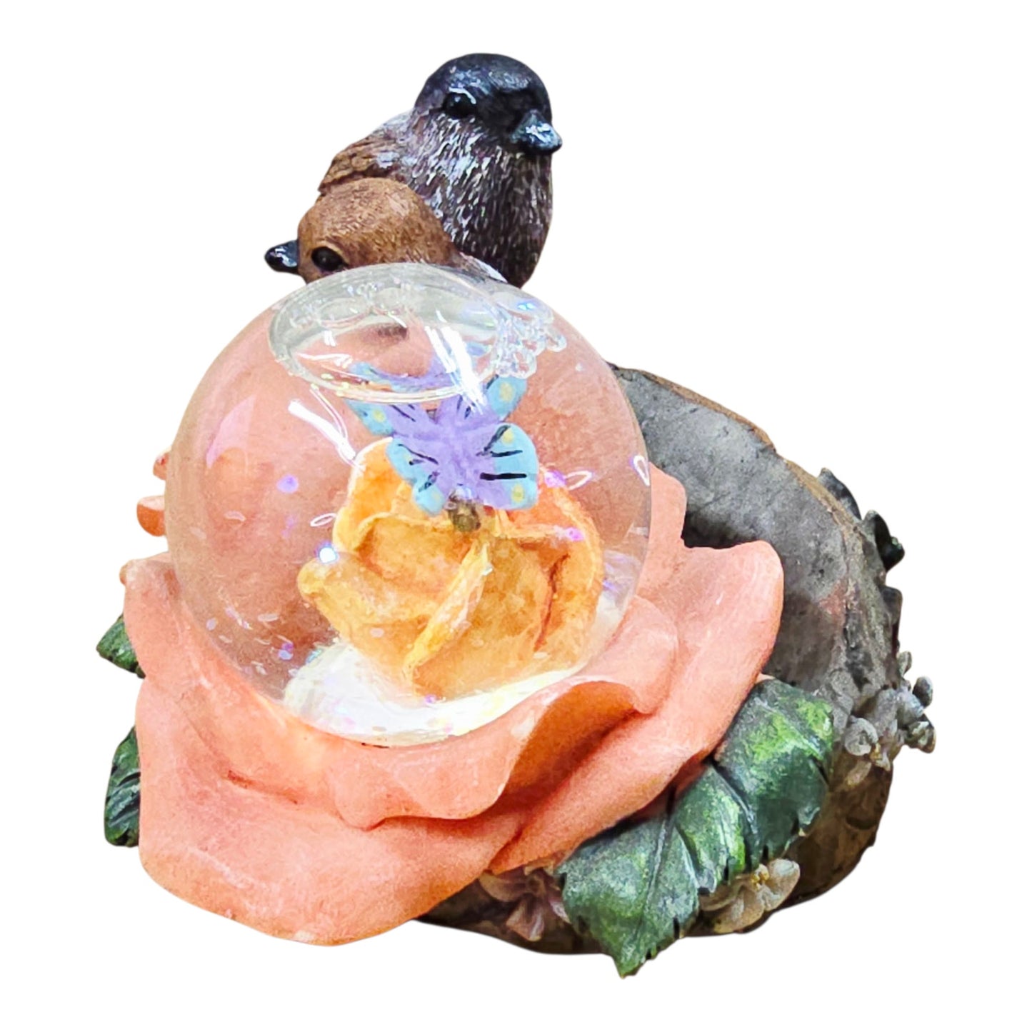 Young’s Inc Resin Bird Rose Figurine Mini Snow Globe Fairy Floral Home Decor
