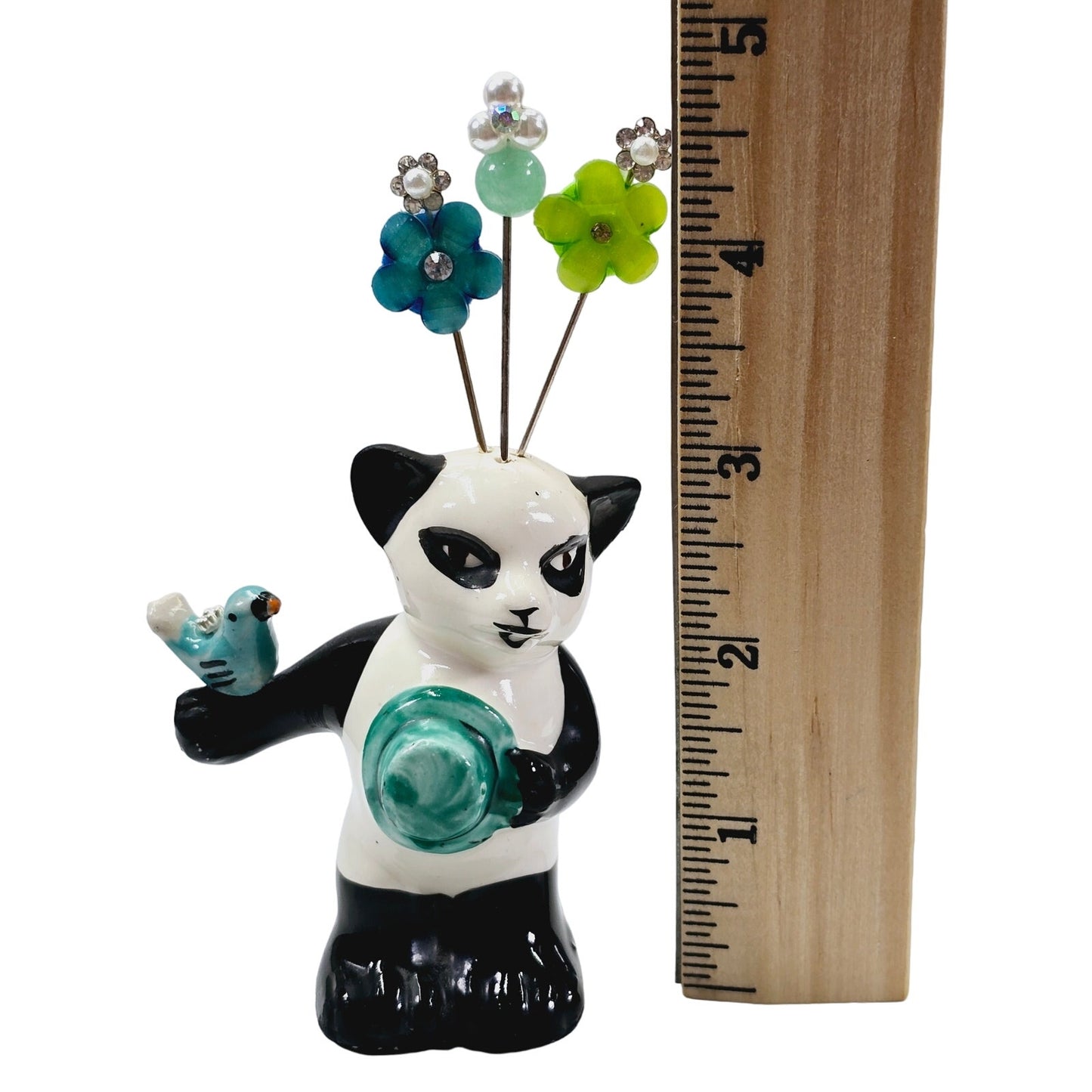 Vintage Panda Salt Shaker Hat Pin Display