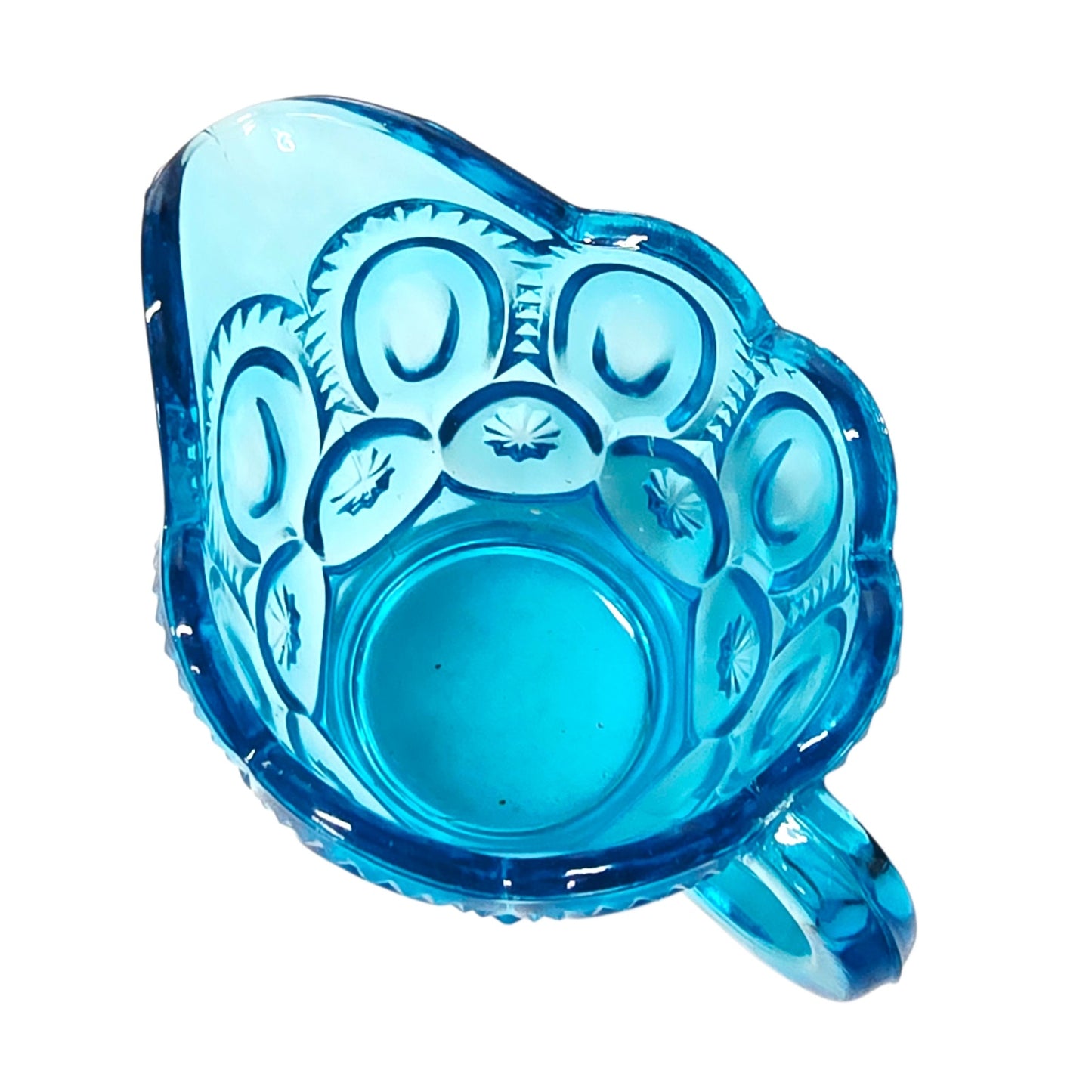Vintage L. E. Smith Glass Moon & Stars Creamer Pattern Peacock Blue Turquoise UV