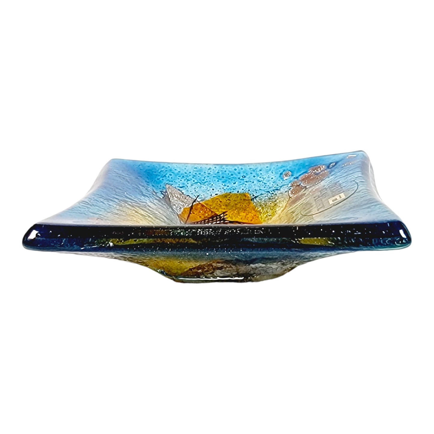 Mixaha Artistic Glass Polycrome Glass Square Trinket Dish, Made in Greece