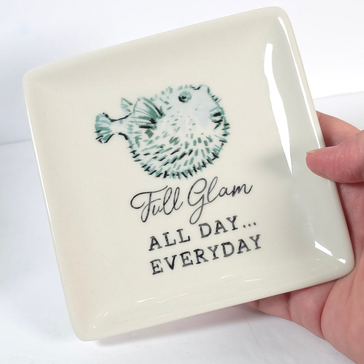 Chad Barrett Full Glam Pufferfish Square Trinket Dish Ceramic