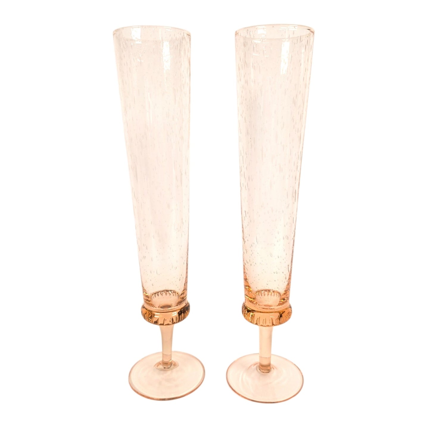 Set of 2 Anthropologie Amparo Champagne Flutes Blush Pink Control Bubble Glass