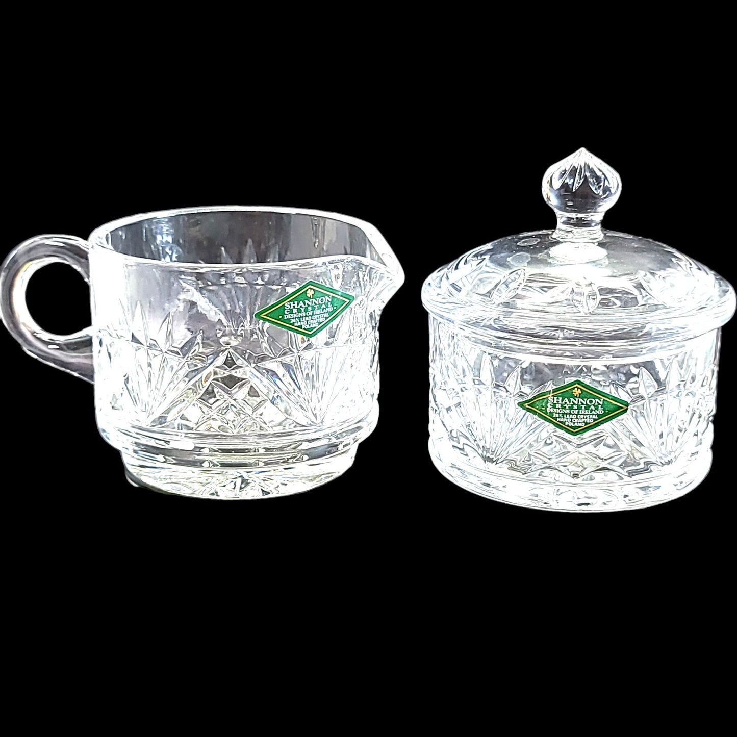 Shannon Crystal Stackable Creamer & Sugar with Lid, Irish Design Crafted in Poland, Cut Design