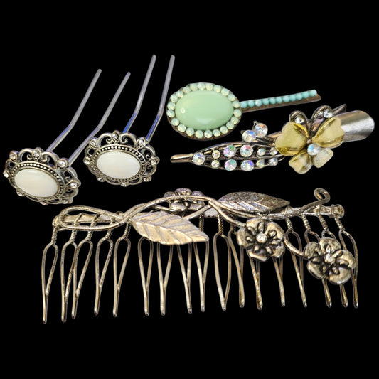 * Set of 3 Vintage Hair Accessories, Hair Pins Hair Clip Hair Comb Hair Barrette