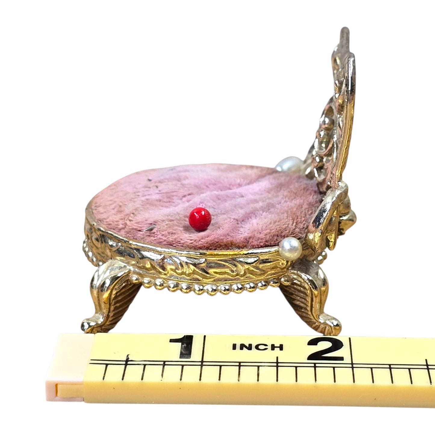 Vtg Sam Fink Miniature Chair Pin Cushion Ornate Gold Filigree Sewing Dollhouse