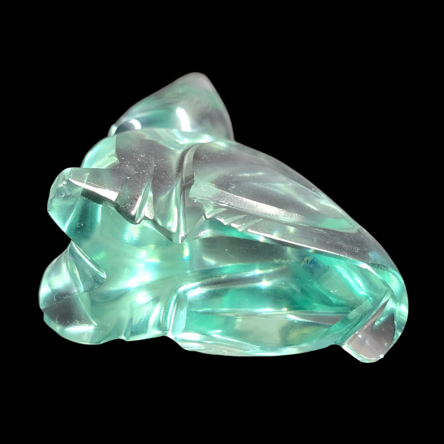 Art Glass Cat Figurine Teal Aqua Modernist Style Polished Finish 2.25"