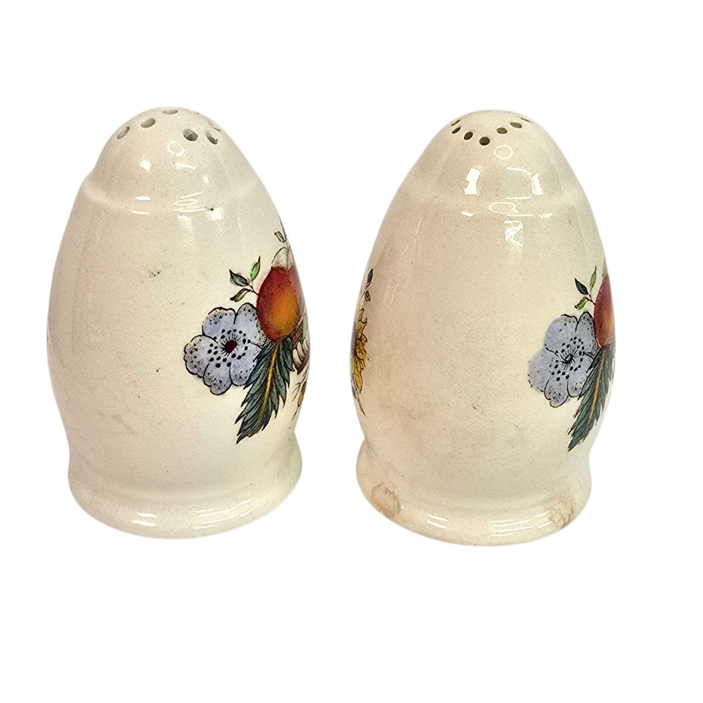 Spode England Reynolds Fruit Salt Pepper Shakers Vtg 1972 MME Gilder Mark FLAW