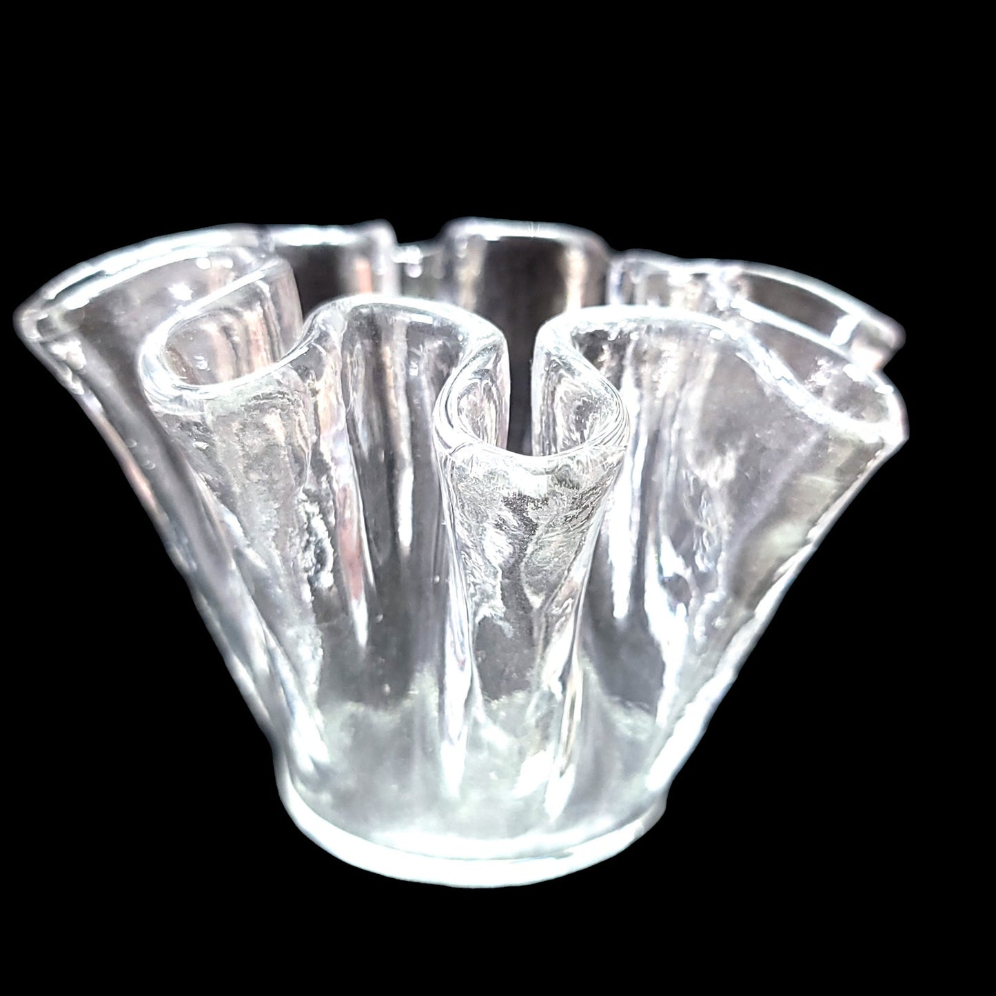 Small Clear Glass Scalloped Ribbon Vase Ruffle Edge Fluted Bud Vase 3"