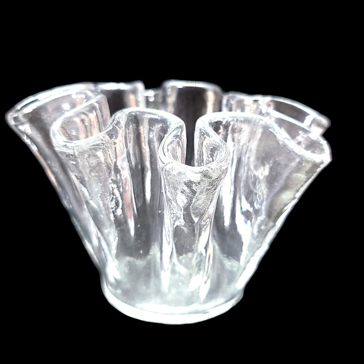 Small Clear Glass Ruffled Vase Fluted Scalloped Rim Flower Plant Cutting Vase 3"