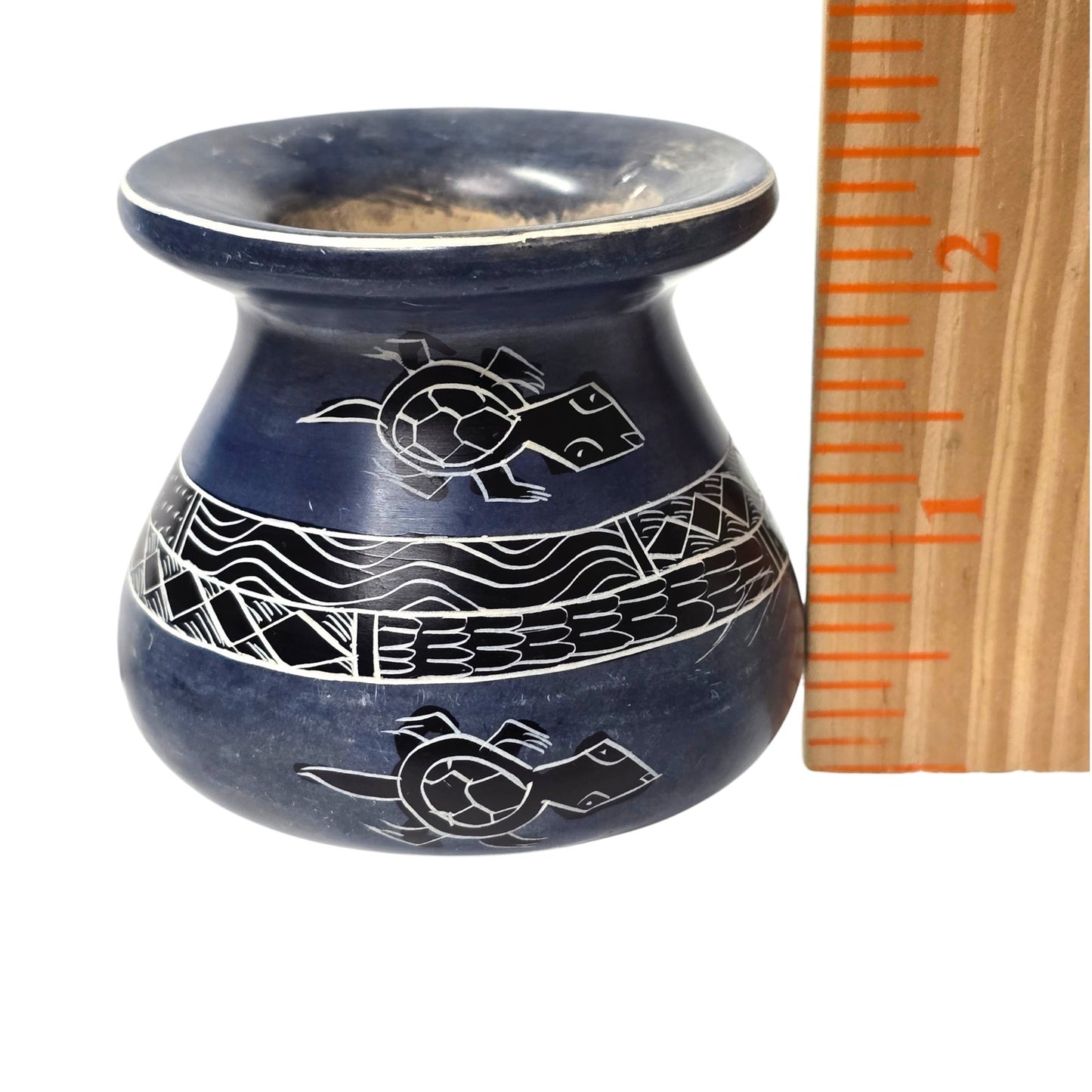 Soapstone Turtle Vase Carved Tribal Etched Animal Motif Decorative Collectible