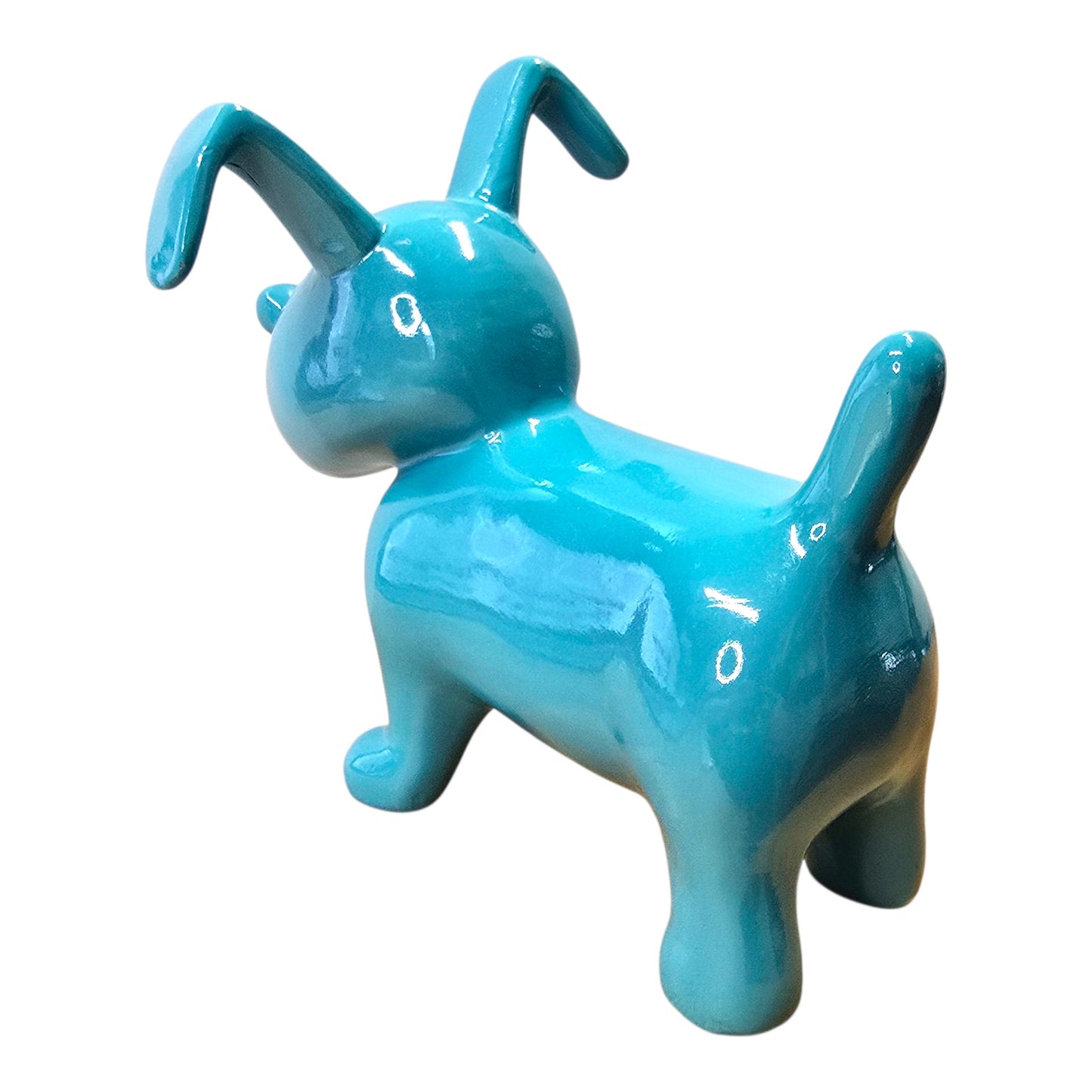 Modern Ceramic Dog Figurine Blue Glossy Pop Art Style Safe Paint 9" Home Decor