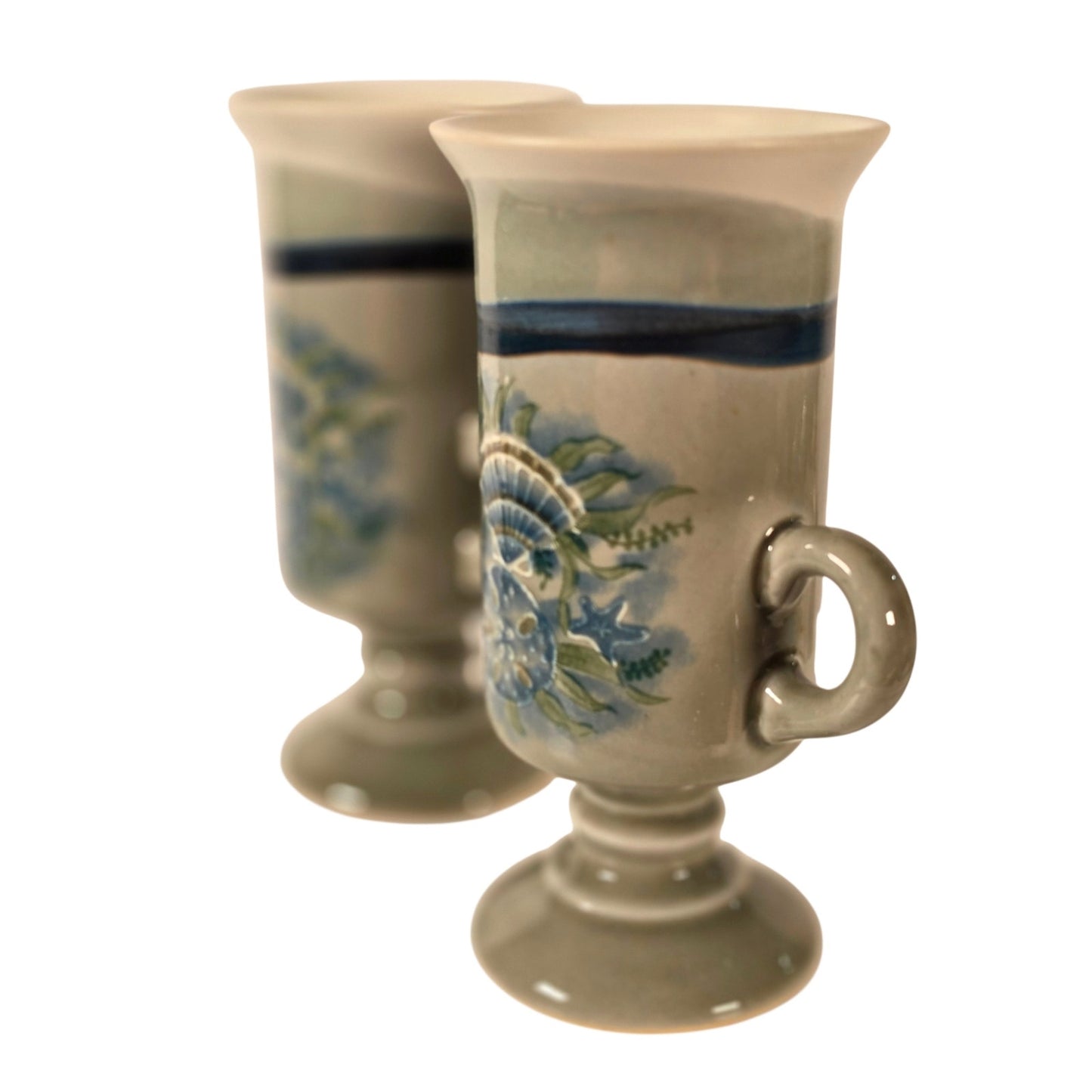 Vintage Otagiri Irish Coffee Mugs Coastal Nautical Shell Scallop Sand Dollar