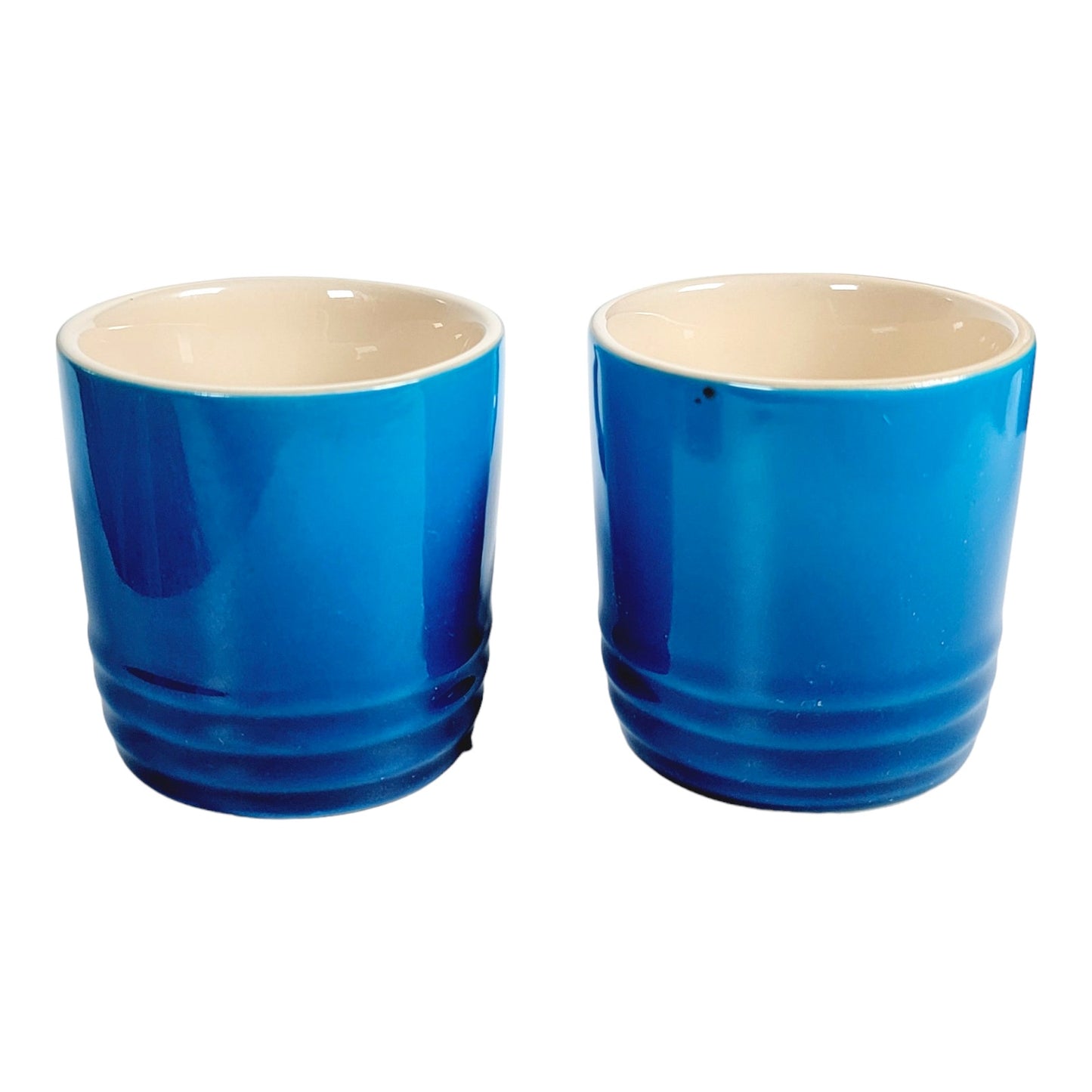 Le Creuset Marseille Blue Mini Espresso Mugs Stoneware Demitasse Set of 2 0.1L
