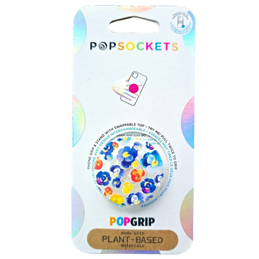 NEW! PopSockets PopGrip Phone Grip Stand Pansy Flowers with Swap Top Plant-Based