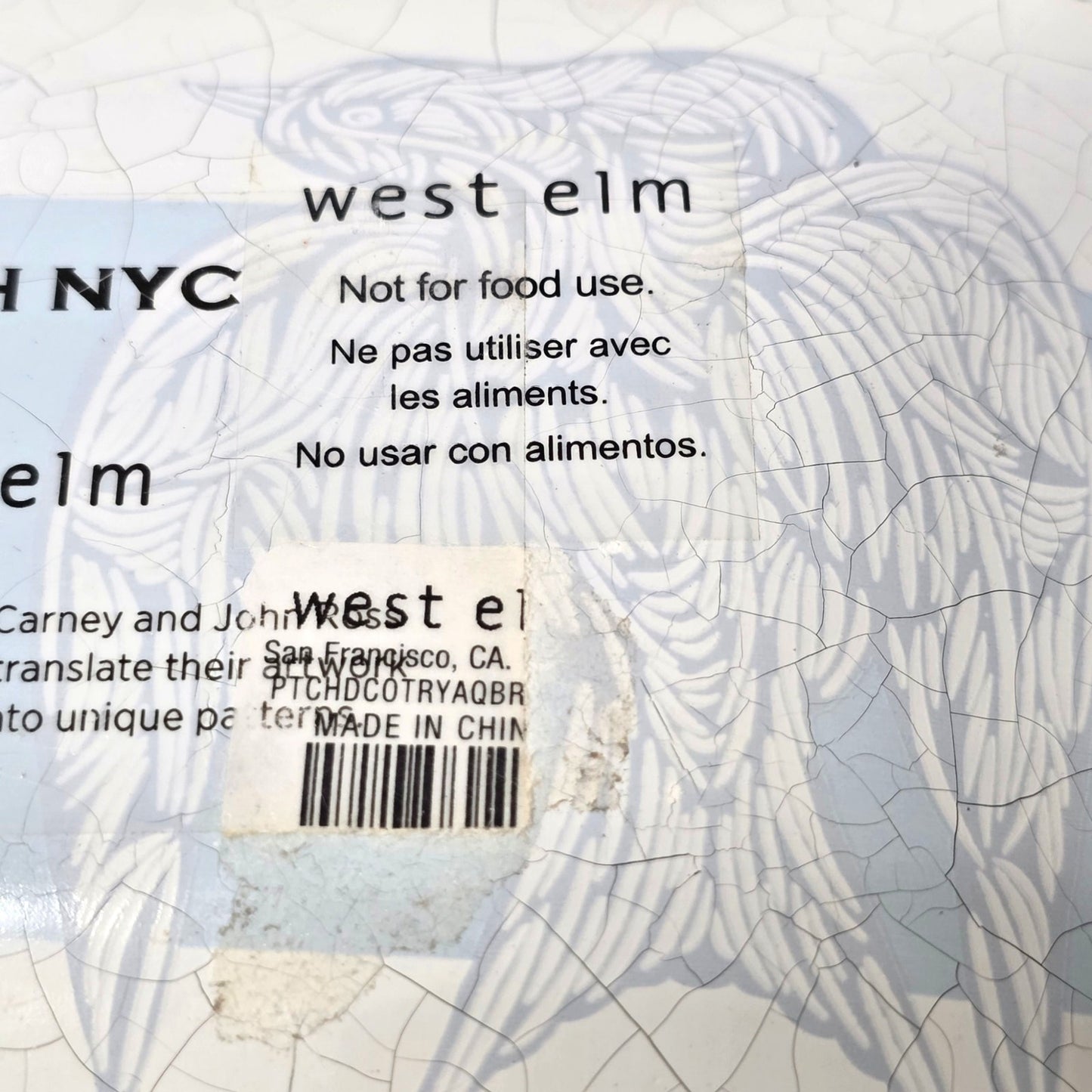 PATCH NYC x West Elm Bird Trinket Dish Reverse Painted Glass Blue White MCM READ