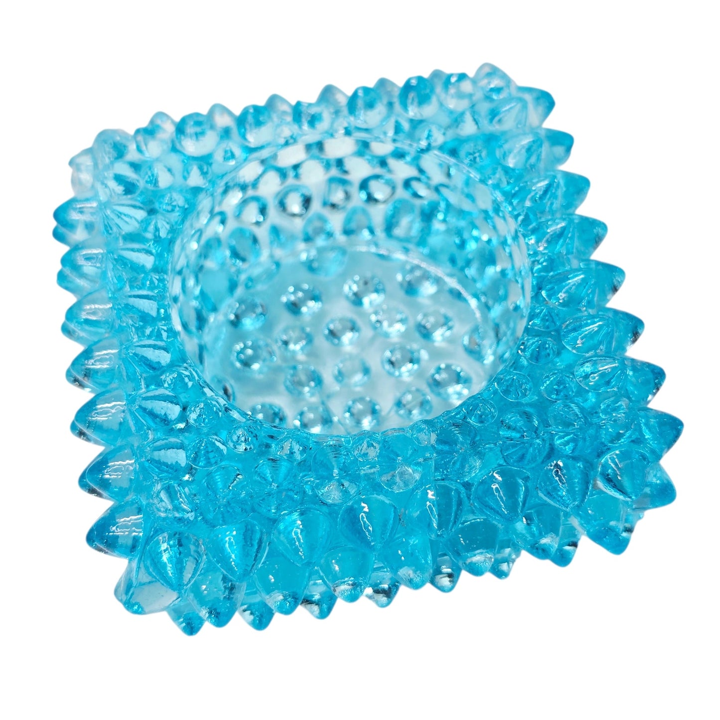 AS IS Fenton Aqua Blue Hobnail Glass Votive Holder Glows UV Reactive Manganese