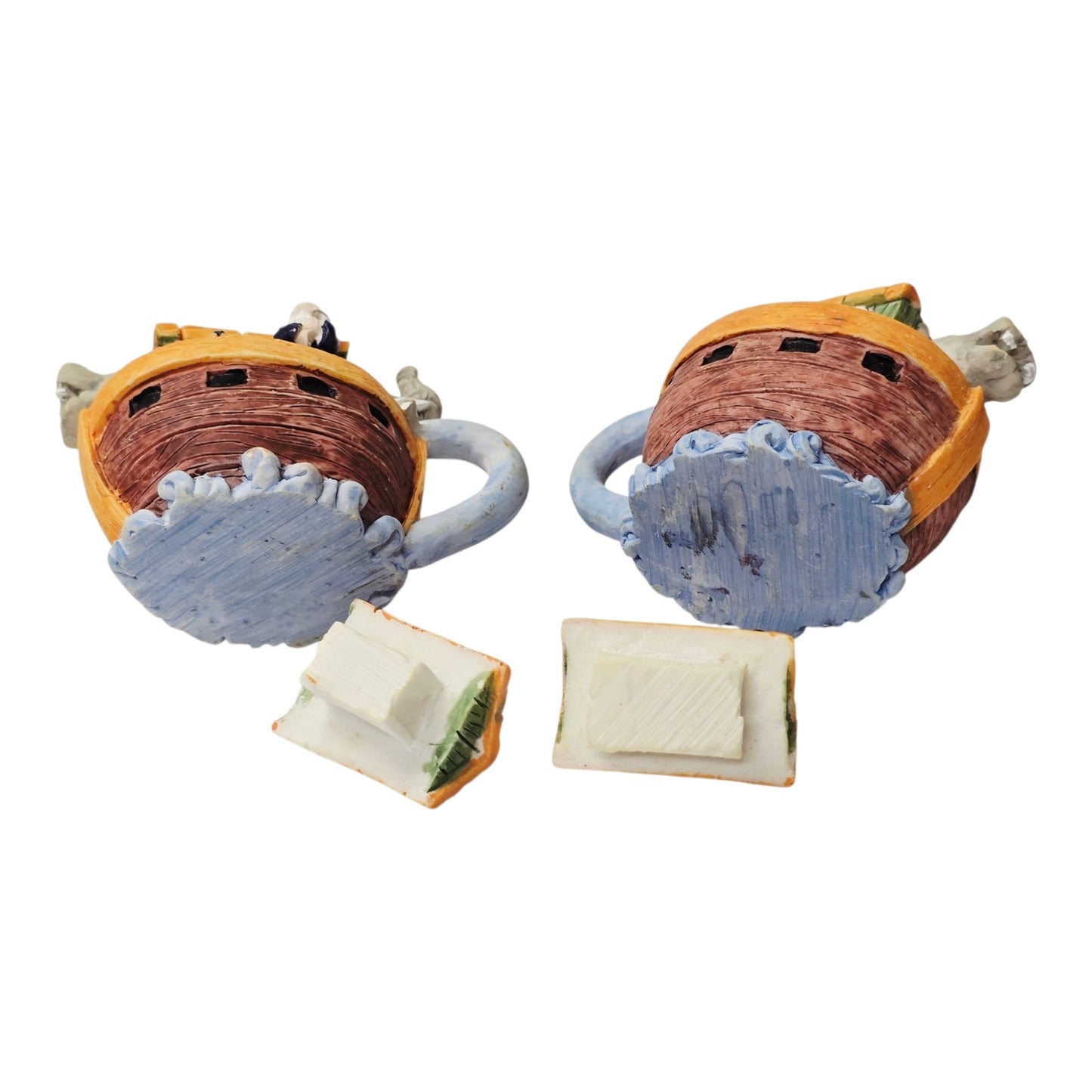 Miniature Ceramic Noah's Ark Tea Set 6pc Hand-painted Animals 2 Teapots Figurine