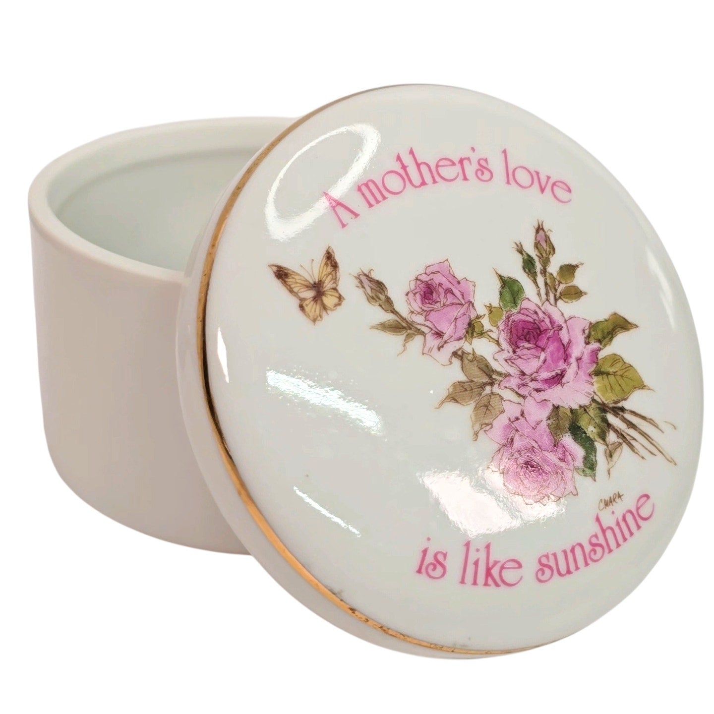 Vintage 1978 A Mother's Remembrance Porcelain Box Designer's Collection Gold Rim