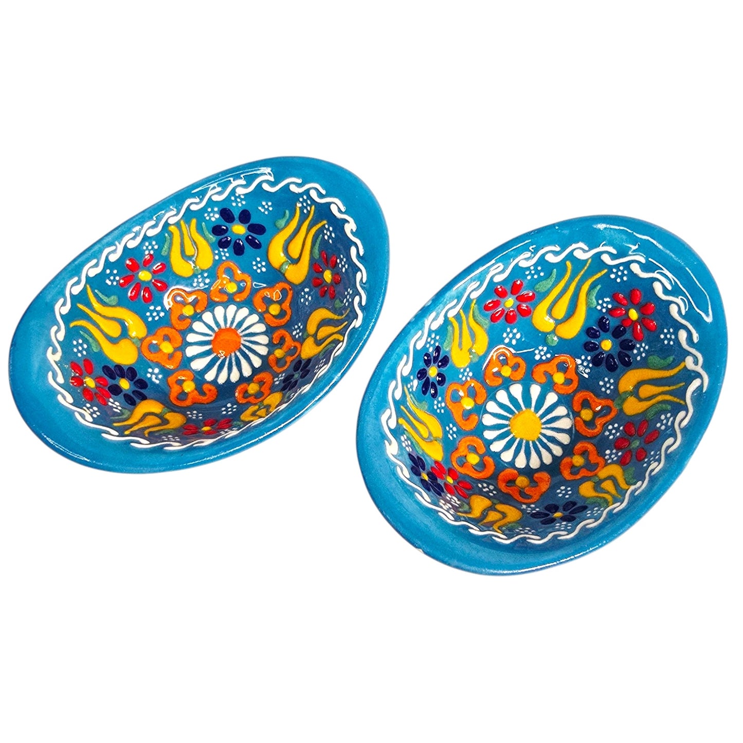 Hand-Painted Blue Floral Ceramic Trinket Dishes (Set of 2)