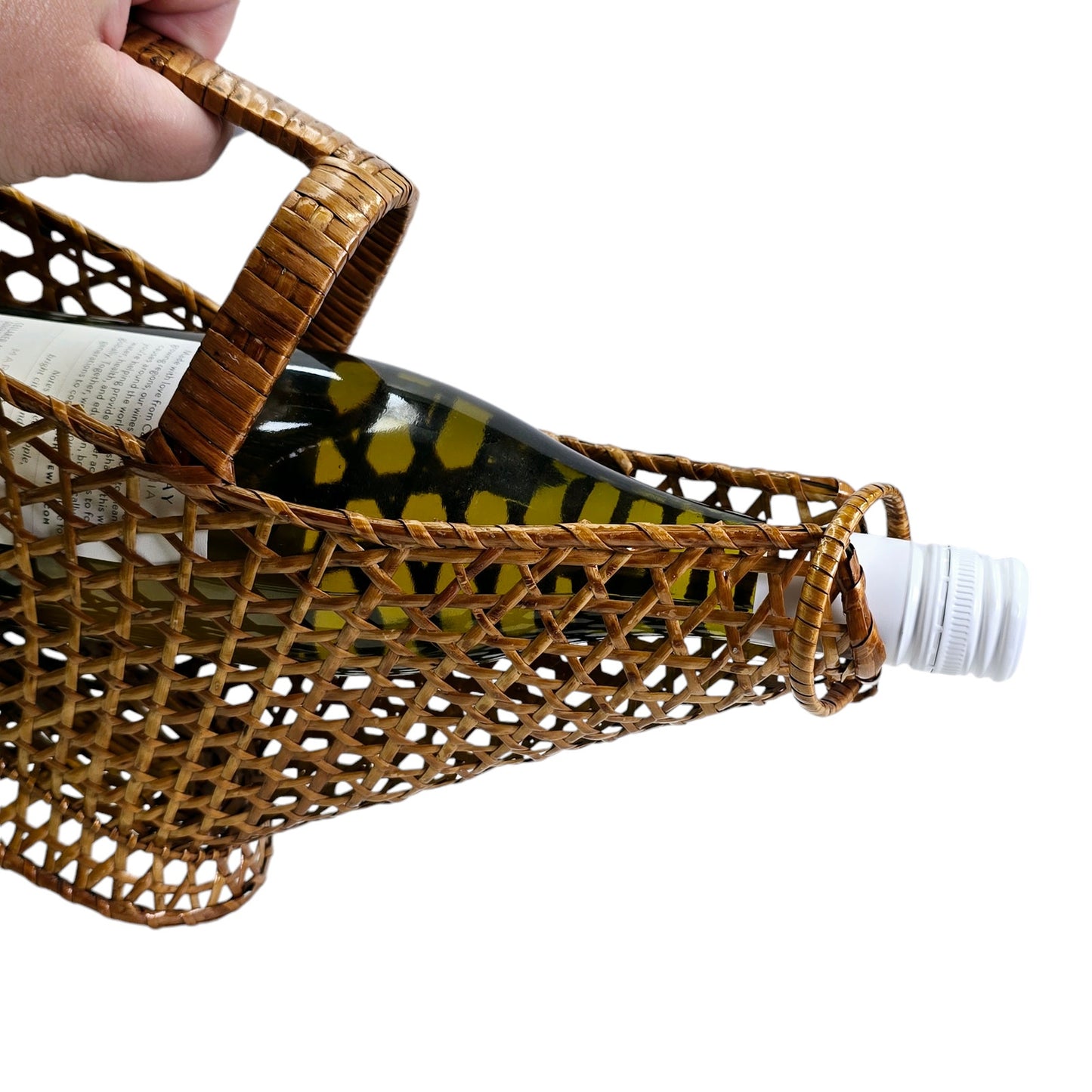 MCM Boho Chic Wicker Wine Basket with Handle, Wine Pouring Basket