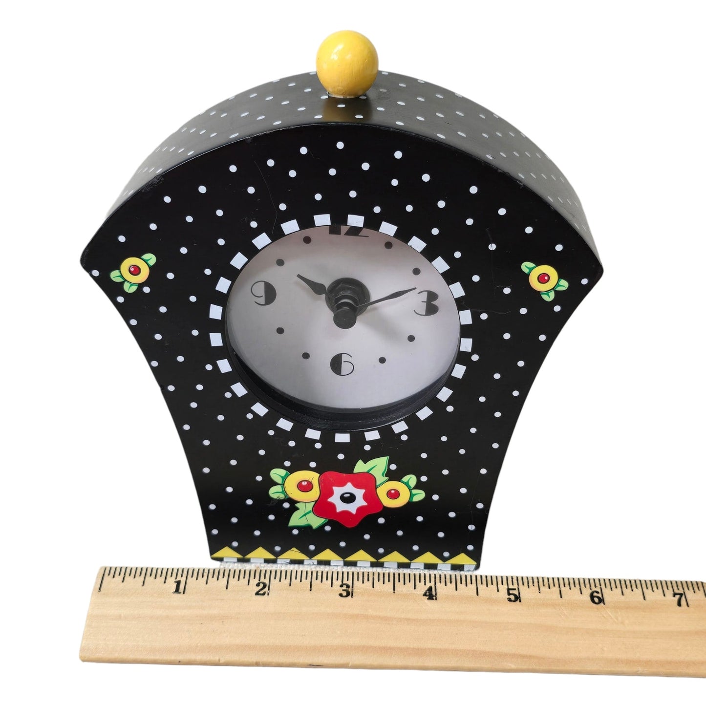 VTG 1997 RARE  Mary Engelbreit Charpente Clock Black Polka Dot Flowers