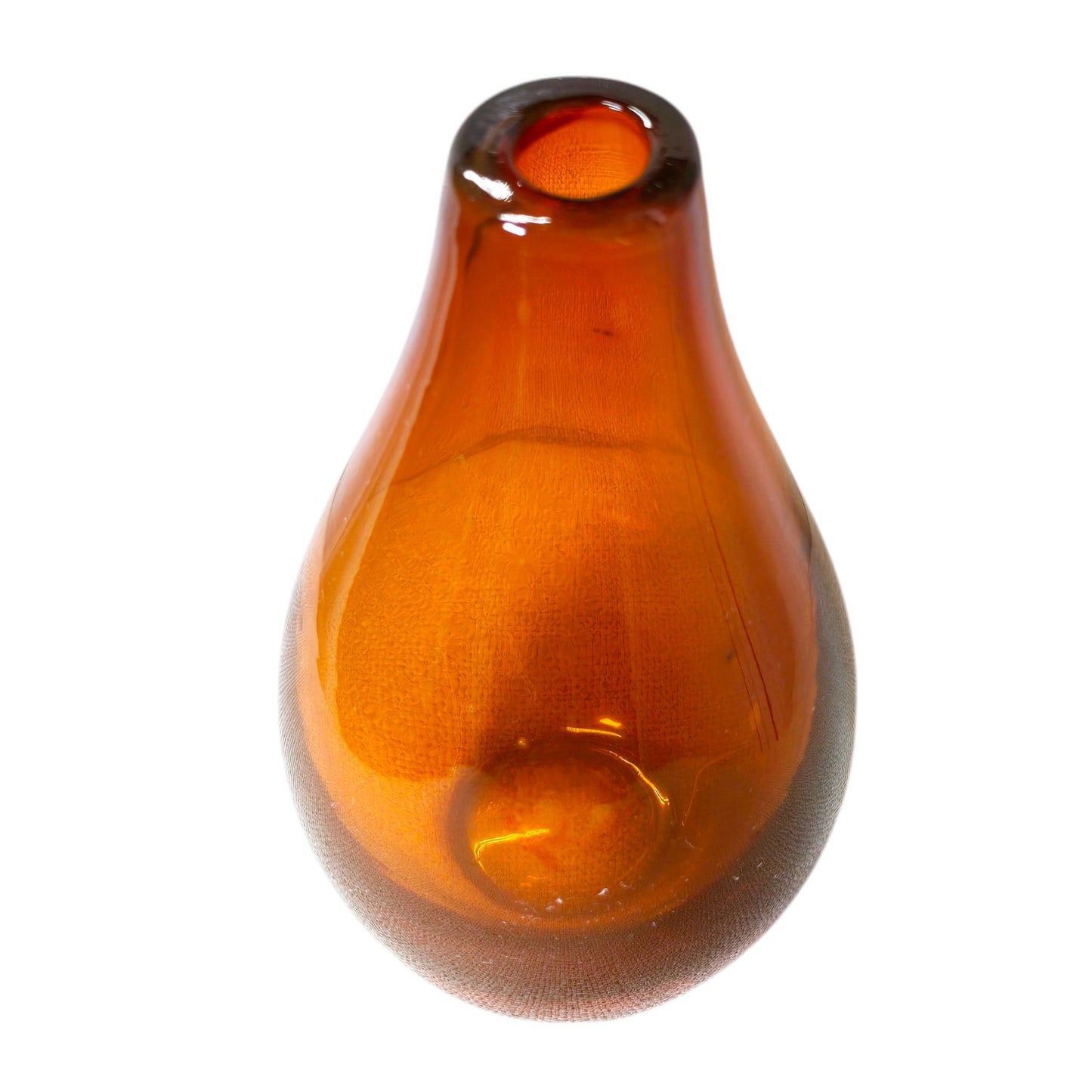 Handblown Tear Drop Bud Vase Dark Orange Translucent Cased Art Glass Bottle Heavy 6.25"