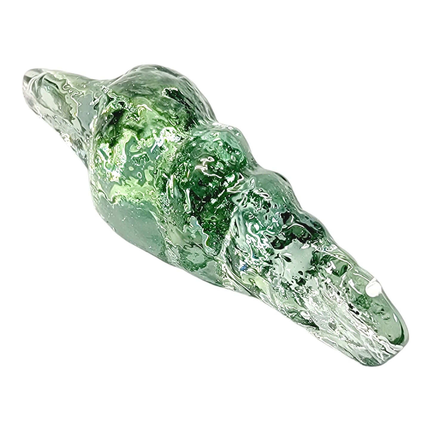 Art Glass Conch Spiral Corkscrew Sea Shell, Recycled Green Glass Shell