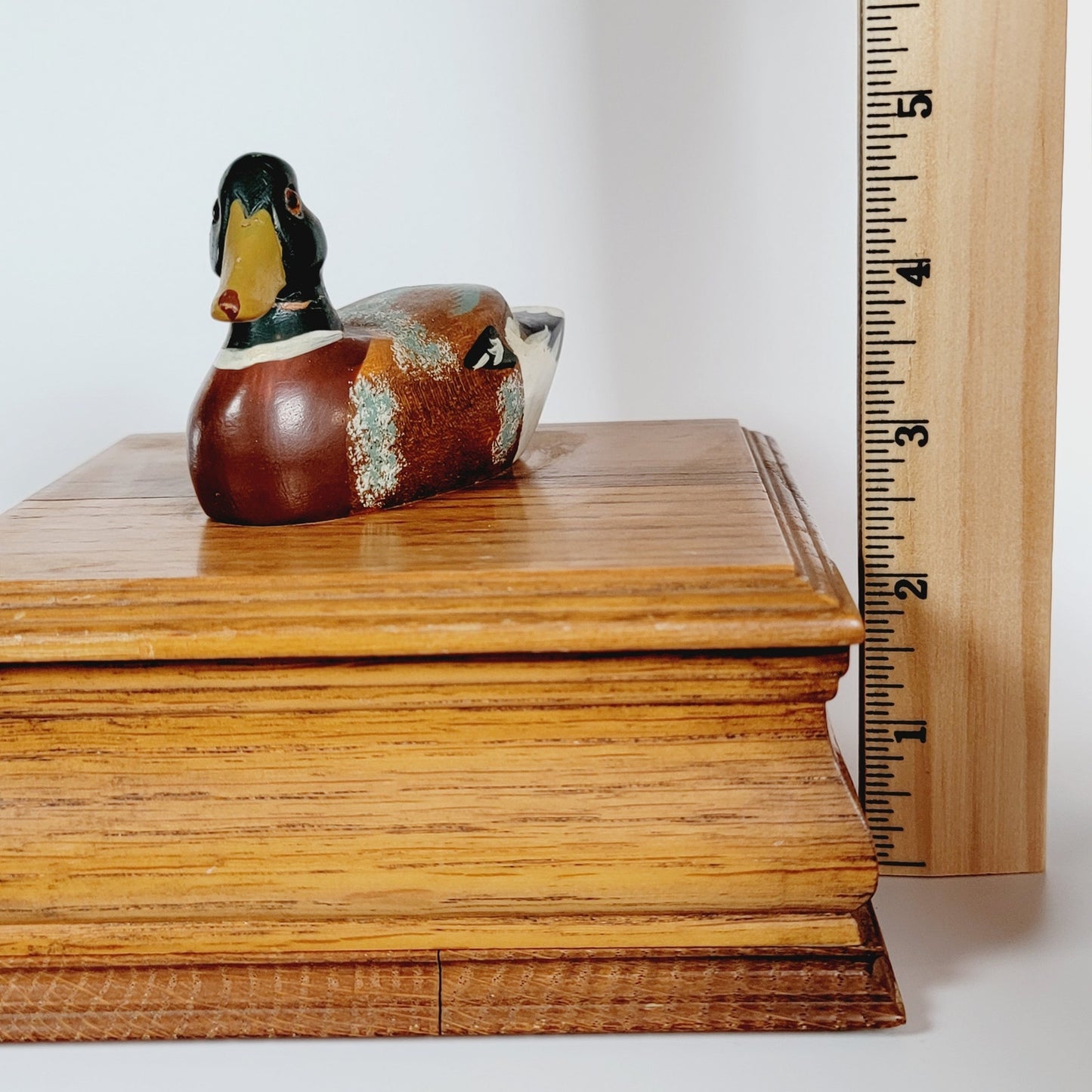 Wooden Trinket Box with Hand-Carved Mallard Duck on Lid, Rustic Decor, Card Box