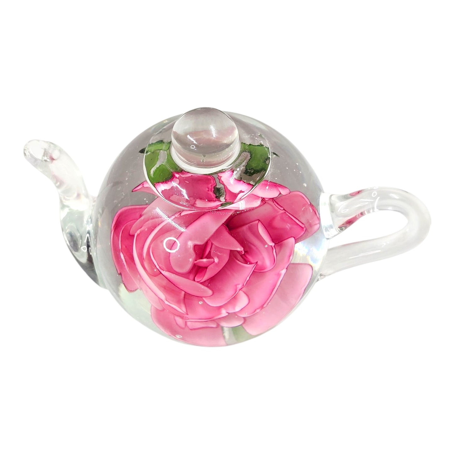 Dynasty Gallery Glass Rose Teapot Paperweight Heirloom Collection Handblown
