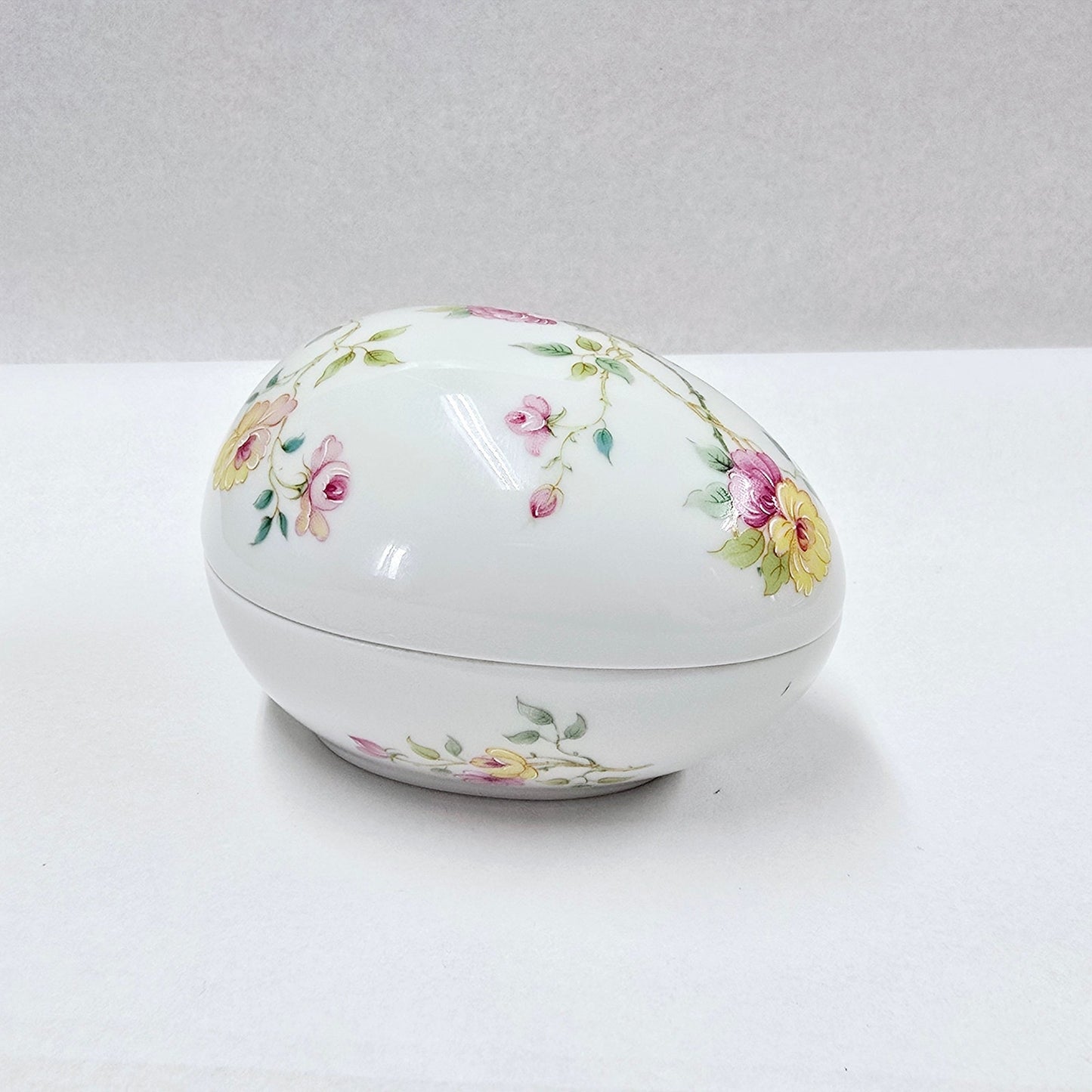 AS IS Vintage Limoges France Egg Trinket Box Lidded Floral, Hairline Fracture and Chip - For Cynthia