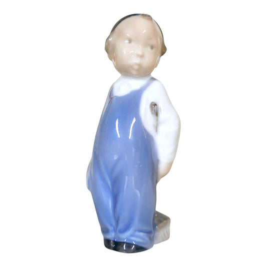 Royal Copenhagen Boy With Broom Figurine #3250 Denmark Porcelain Child Figure