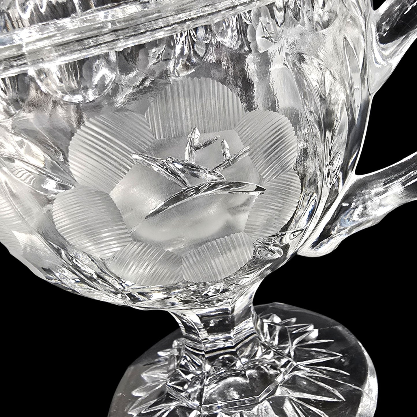 1930's Clear Selenium Glass Creamer & Sugar Set - Frosted Rose - 365nm Pink Glow