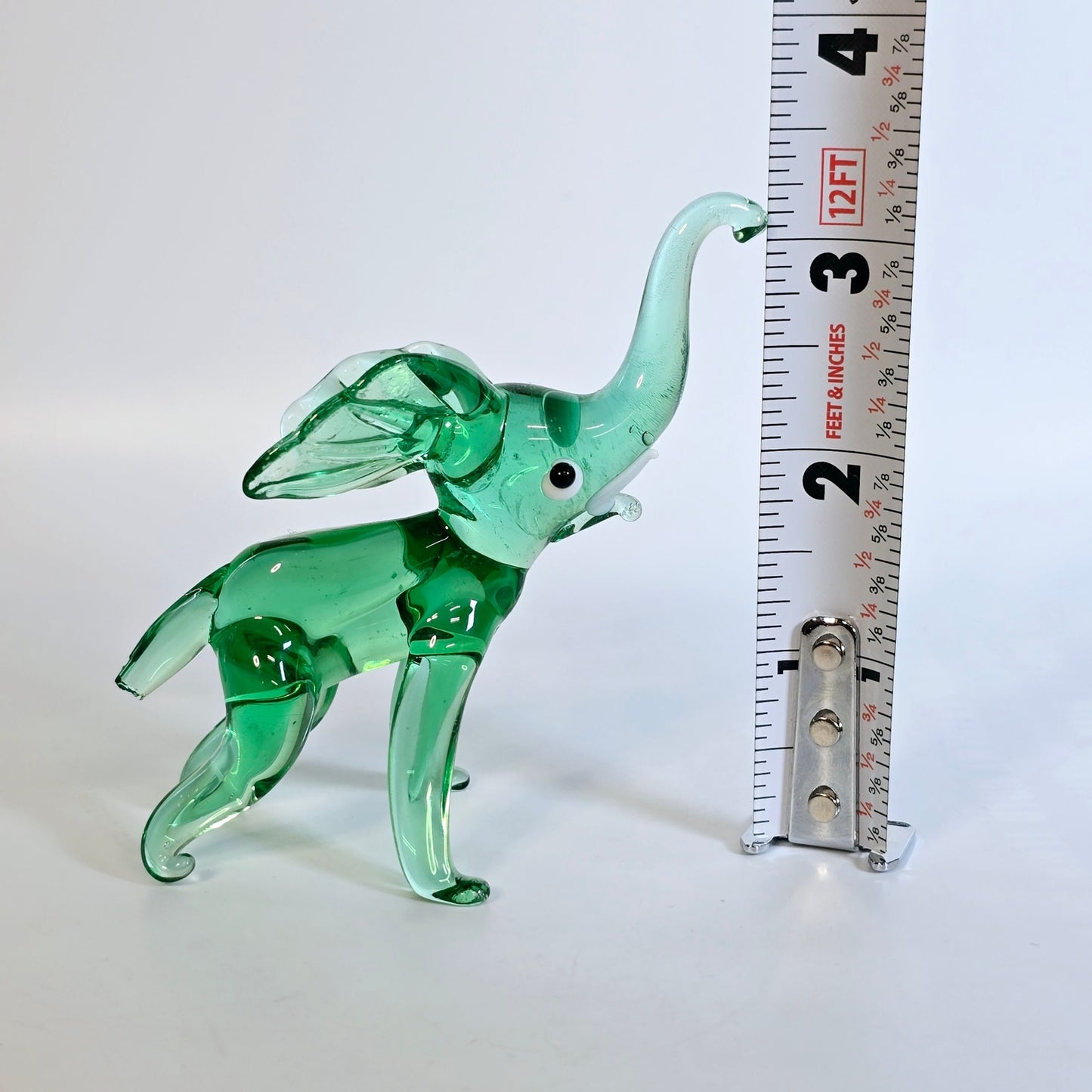 AS IS Handblown Green Art Glass Elephant, Tail is chipped off