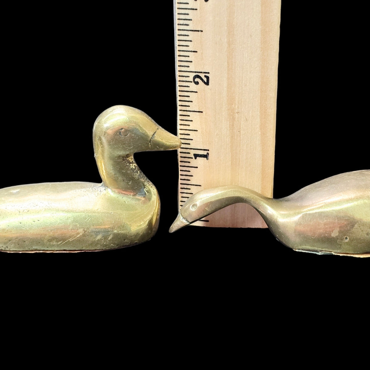 Vintage Solid Brass Duck & Goose Figurines Pair Miniature Waterfowl Birds