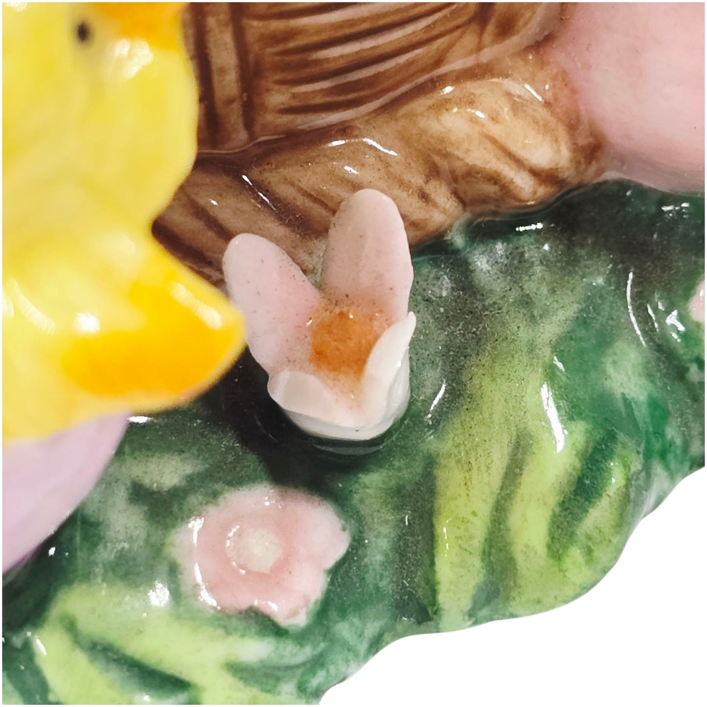 Large Hinged Ceramic Easter Basket Trinket Box Floral Chicks & Eggs Spring Decor
