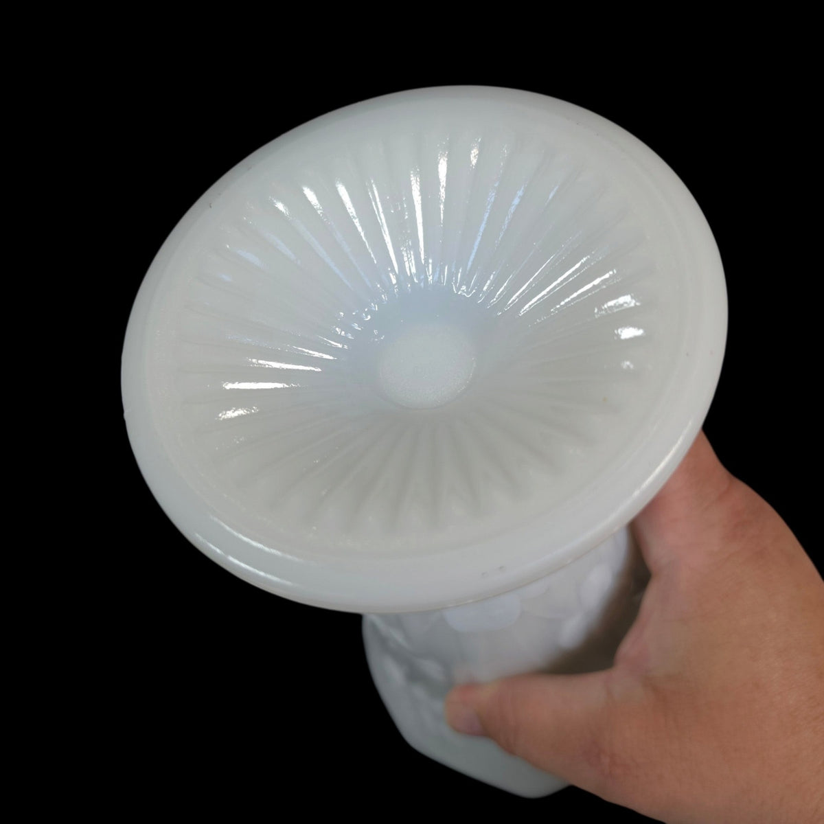 Vintage Jeannette Glass Iris & Herringbone Milk Glass 9” Footed Vase