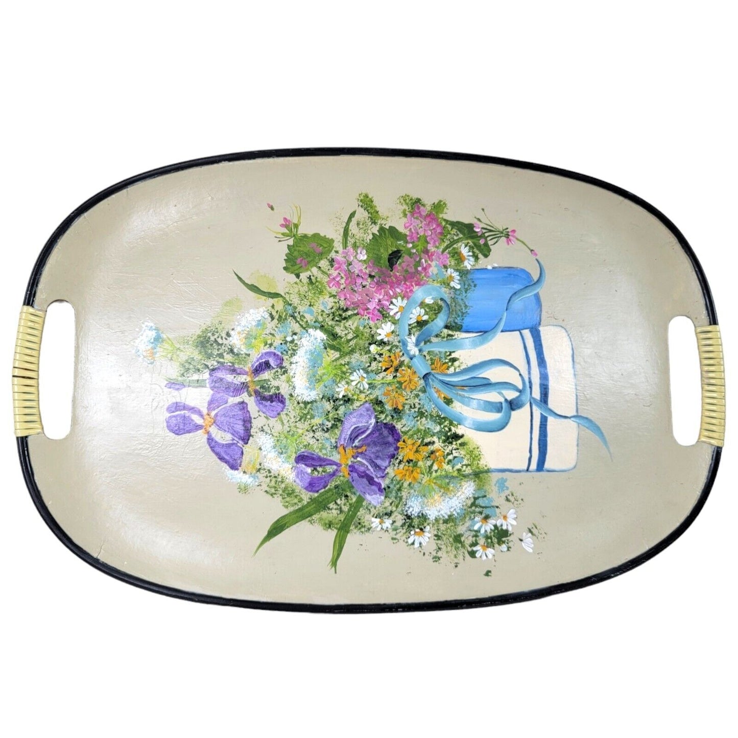 Vintage Tilso Serving Tray Cottage Core Floral Handpainted Made in Japan