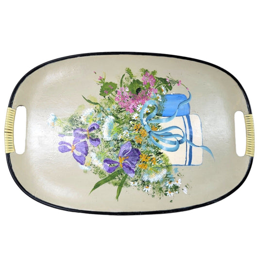 Vintage Tilso Serving Tray Cottage Core Floral Handpainted Made in Japan