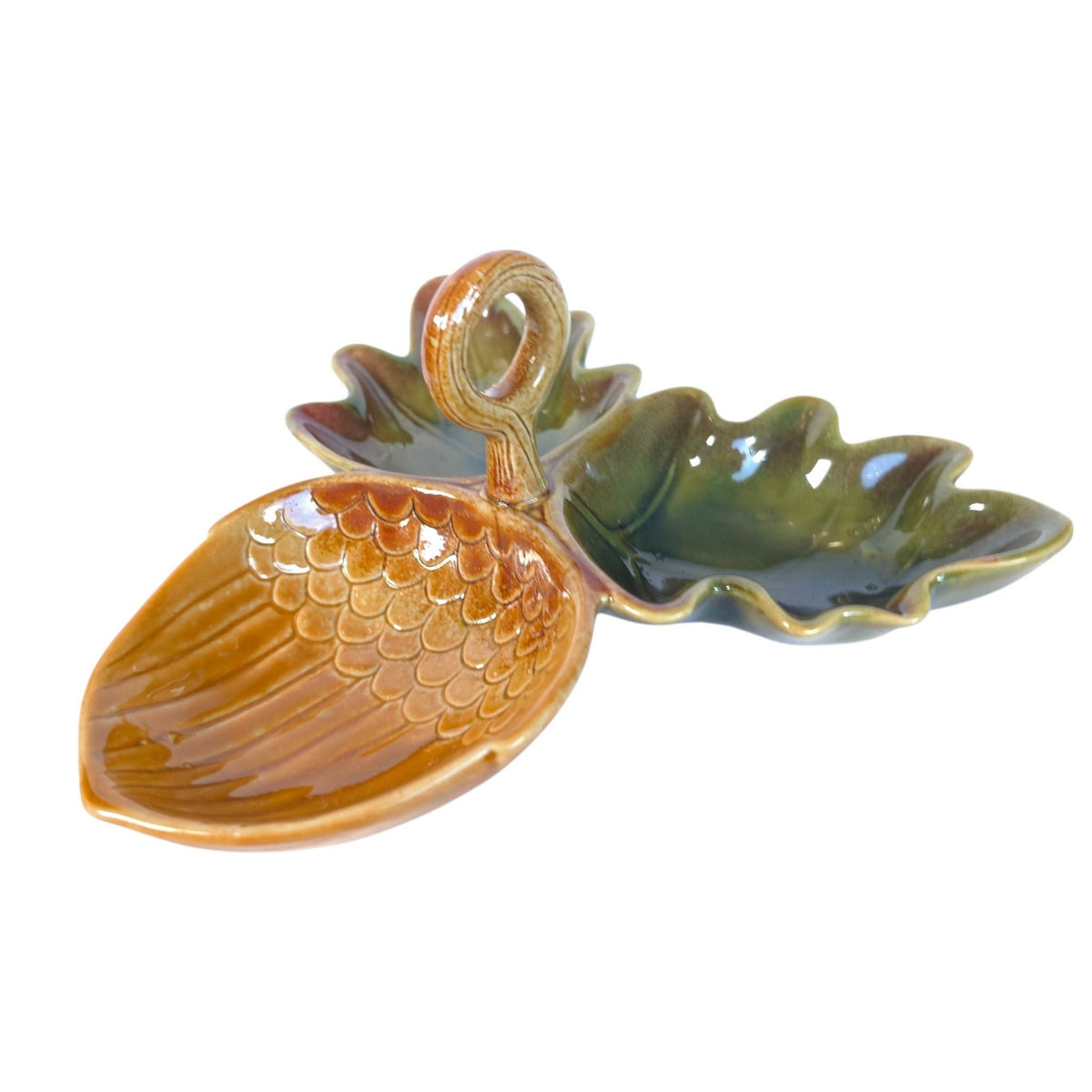Ceramic Acorn Oak Leaf Divided Nut Candy Dish Fall Serving Tray