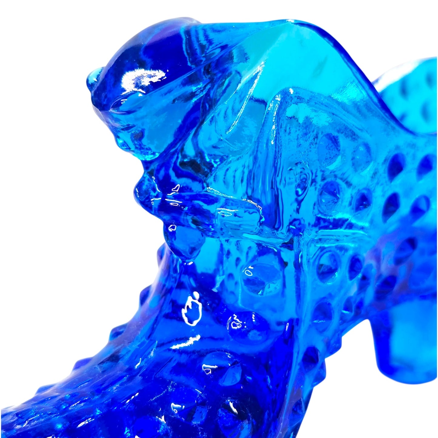 Vintage Fenton Cobalt Blue Hobnail Shoe Slipper Cat Panther Lightly Glowy