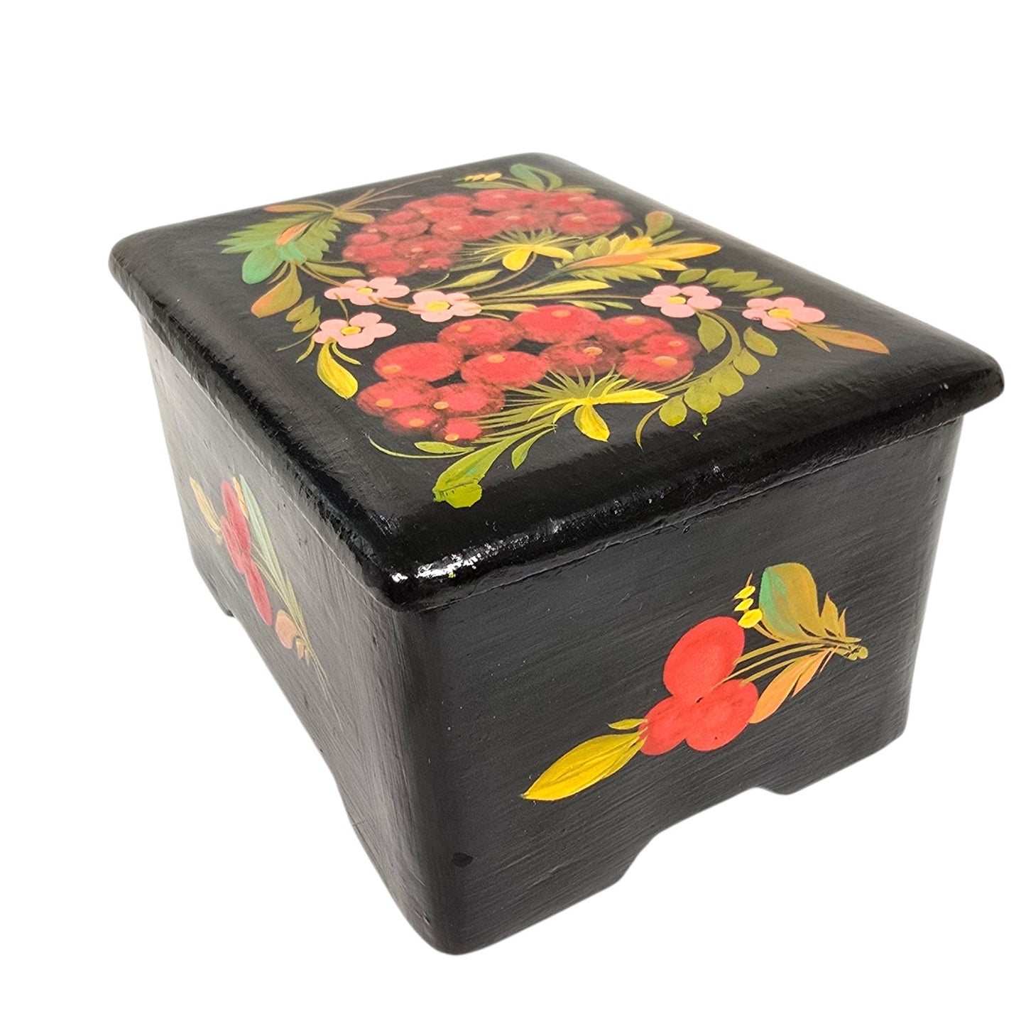 Vintage Hand Painted Floral Wooden Lacquer Box Folk Art Trinket Box 808 Mark