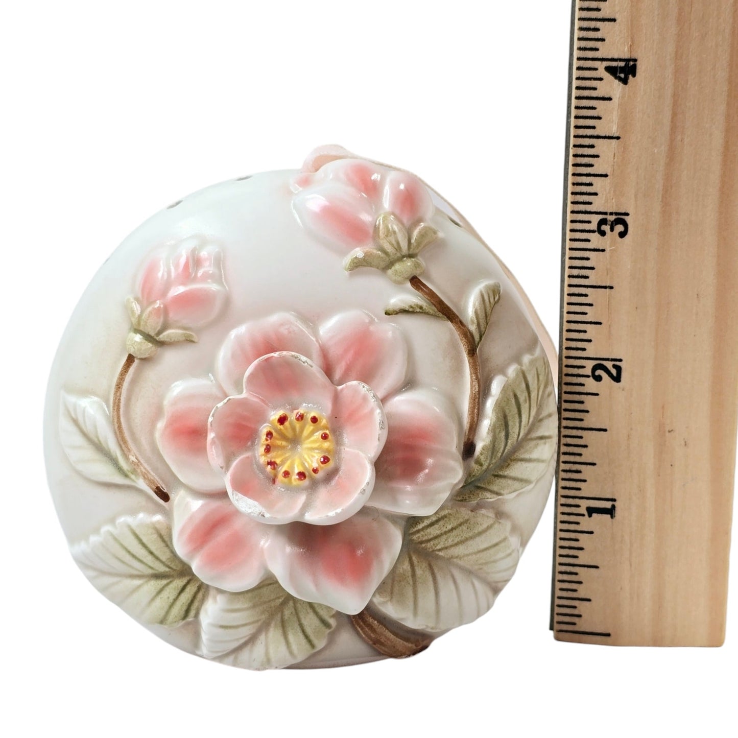 Vintage Floral Pomander Powder Shaker, Satin Ribbon, Pink Flower Pomander Japan