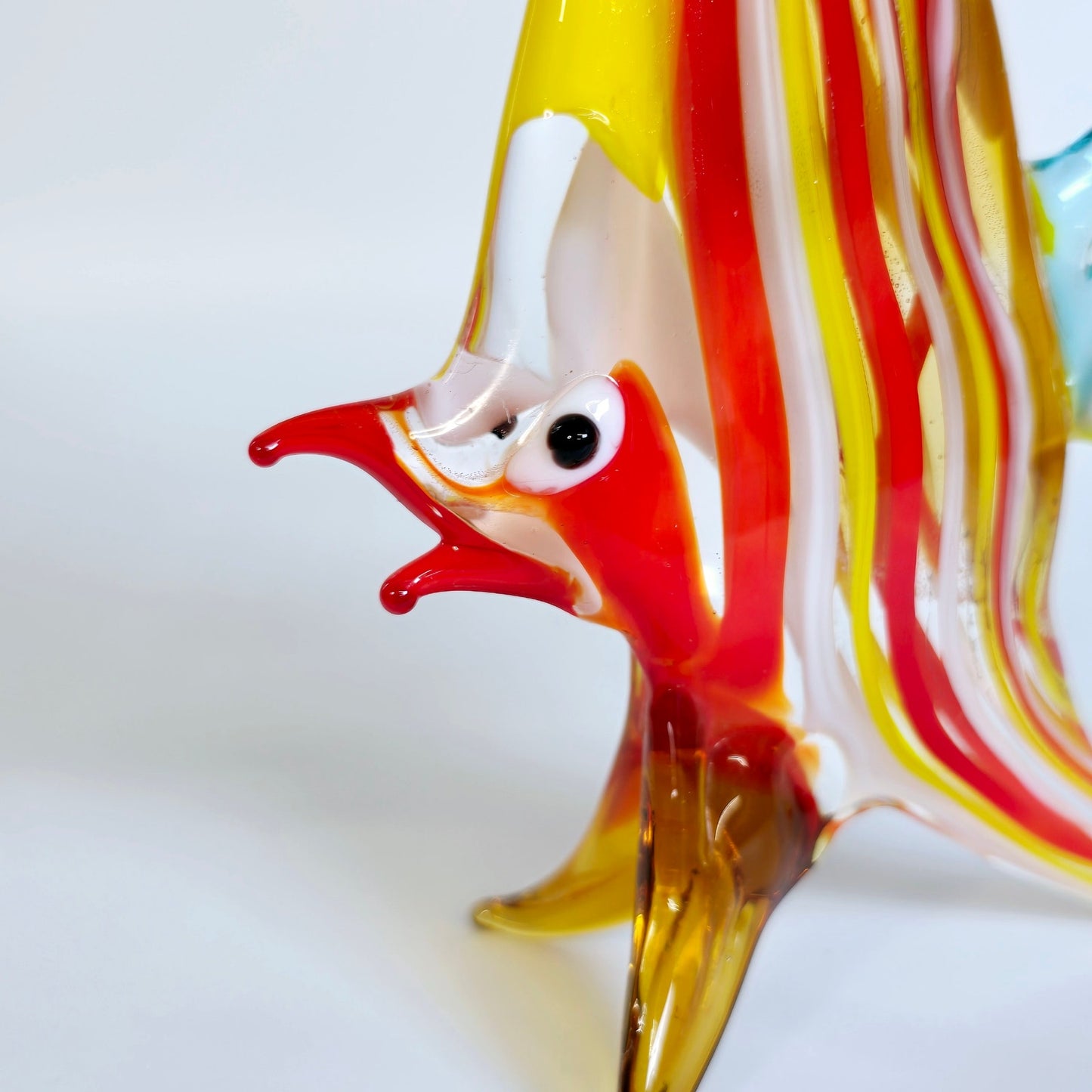 Handblown Red and Yellow Striped Art Glass Angel Fish, Stretch Glass Fish