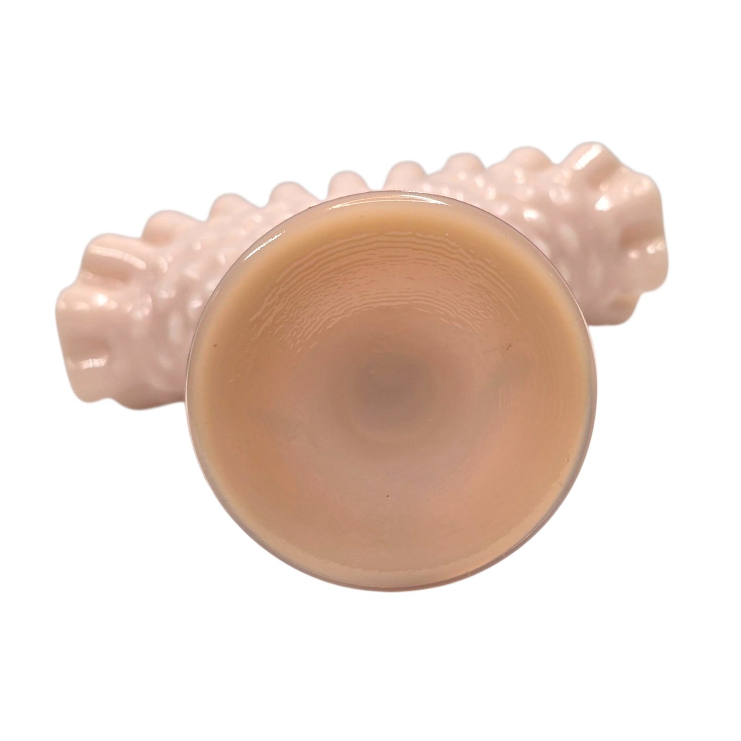 Vtg Fenton Pastel Pink Milk Glass Hobnail Fan Vase 4" Trumpet Uranium Reactived